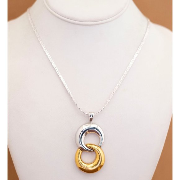 Vintage Twin Moons Silver & Gold Tone Necklace 20 inch by Monet - U13 - Picture 2 of 3